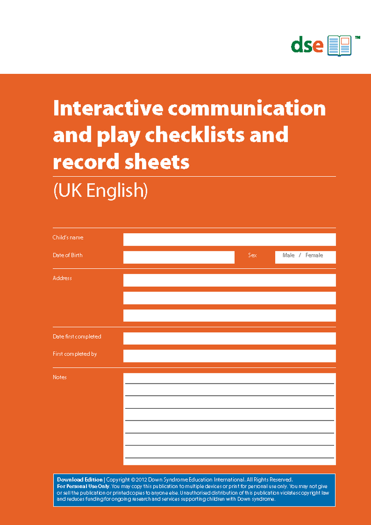 Interactive Communication and Play Checklist - PDF Edition
