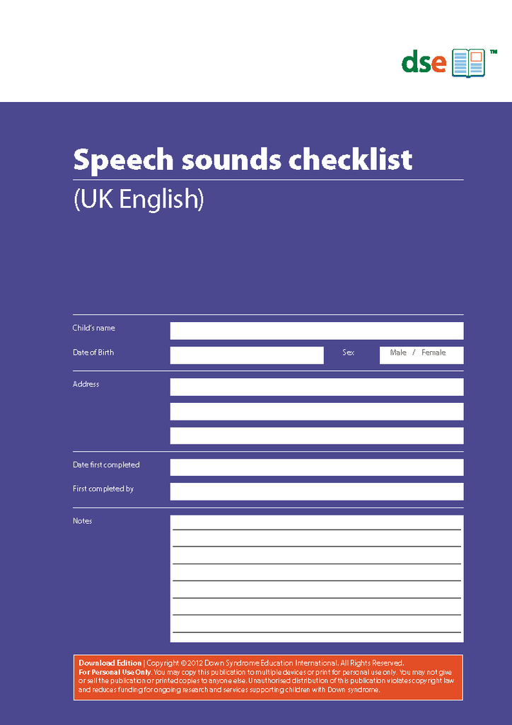 Speech Sounds Checklist - PDF Edition